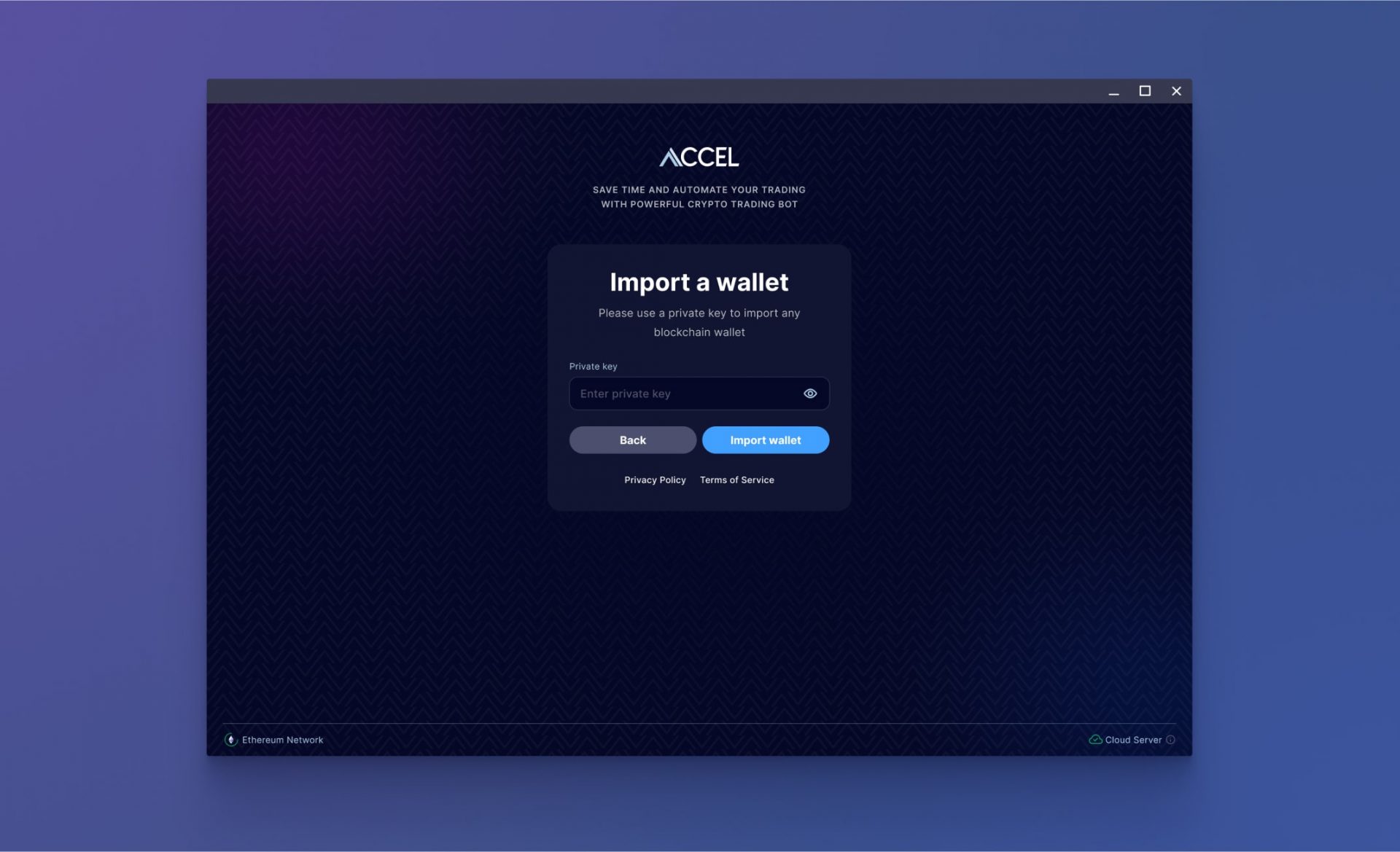 Accel import a wallet